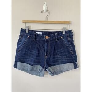 GAP 1969 Pleated Denim Blue Jean Shorts Cuffed Size‎ 26/2 Dark Wash Stretch